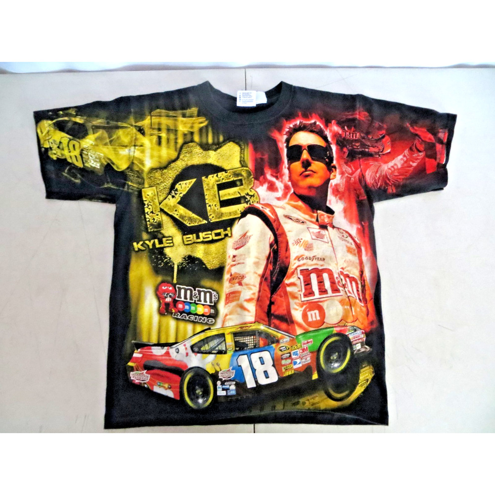 VTG Y2K 2011 NASCAR Chase #18 Kyle Busch M&Ms AOP T Shirt Black Medium